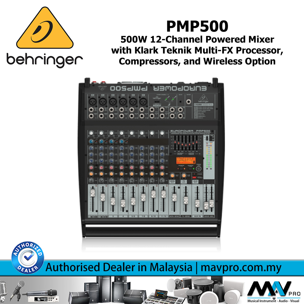 Behringer PMP500 500W 12Channel Powered Mixer with Klark Teknik Multi